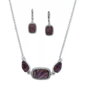 Anne Klein Silver Tone Necklace Earrings (2 Piece Set) Abalone Crystal Chic NWT